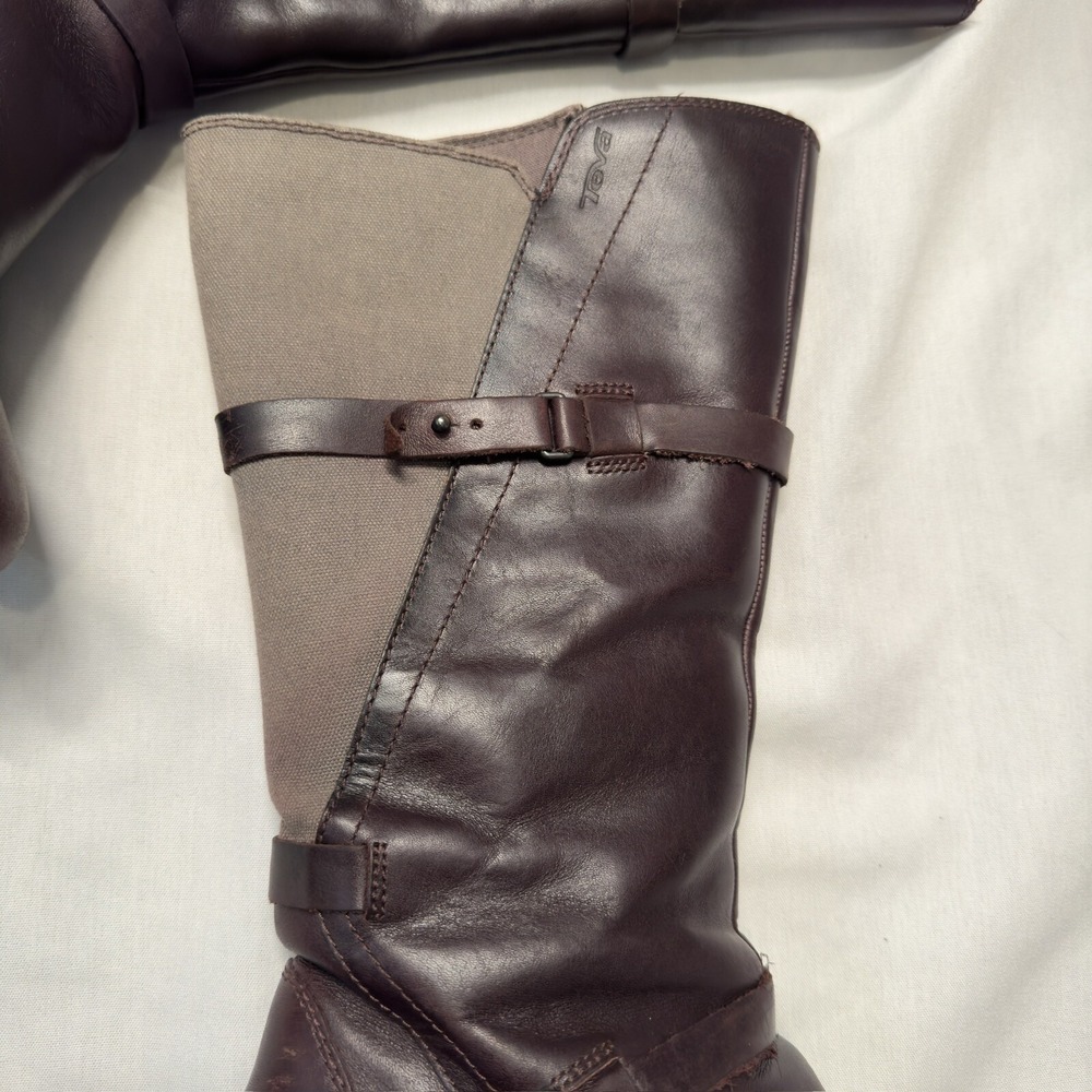 TEVA De La Vina Tall Knee High Waterproof Burgundy Leather Riding Boots 7.5 - Picture 4 of 10